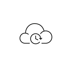 Cloud and clock. Virtual data synching, file storage and timed sessions. Pixel perfect, editable stroke vector icon