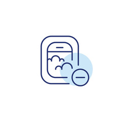 Airplane window and minus. Flight or travel cancelled, seat booking removed or unavailable. Pixel perfect, editable stroke vector icon