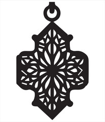 Ornamental Islamic Arabesque Silhouette Design,
Traditional Decorative Floral Pendant Vector Illustration,
Elegant Black Mandala Ornament Pattern