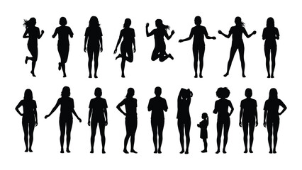 A collection of diverse black silhouettes depicting people in various poses and activities