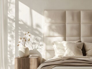 Serene Bedroom Interior with Soft Textiles and Natural Lighting