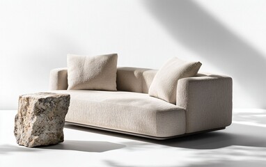 Modern Minimalist Sofa Design with Stone Accent in Bright Interior