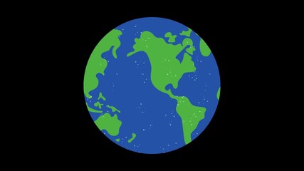 Animated illustration of planet earth rotating slowly against a deep space background highlighting continents and oceans for global concepts - Powered by Adobe