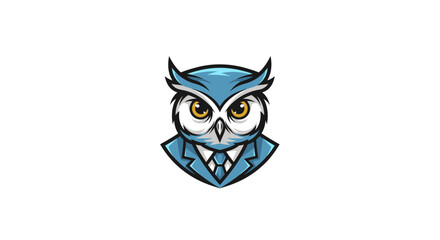 Stylish cartoon owl in business suit and tie looks forward
