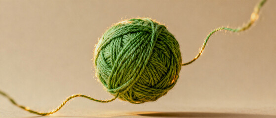 Handmade knitting inspiration with a soft green wool yarn ball, emphasizing warmth, natural fibers, and artisanal DIY creativity.