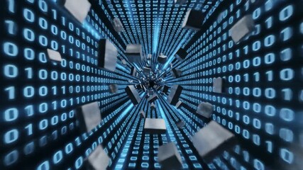 Abstract data flow visualization with binary code and 3 d cubes - Powered by Adobe