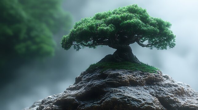 Bonsai tree on rocky outcrop