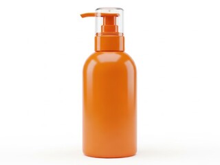 Bright orange liquid soap dispenser on white background isolated on white background