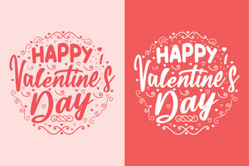 Happy Valentine's Day lettering card. Valentine pink and red quotes round badge. Groovy retro vintage Cute love hearts concept text shirt design and print vector
