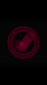 Red Check Mark Inside a Red Circle with a Textured Effect on vertical Black tick correct. Futuristic red check mark in red circle with textured effect showing validation, tick, and correct concept.