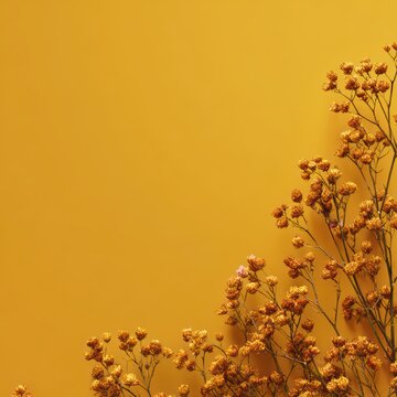 Rustic Background with Dried Baby's Breath Flowers on Textured Gold Paper with Large Copy Space

