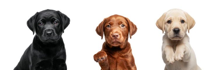 A cute Labrador puppy in different poses isolated on a transparent background