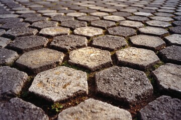 六角形の石畳の地面を撮影した