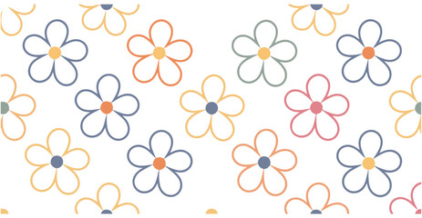 Floral seamless pattern with colorful outline daisy flowers modern summer abstract background design