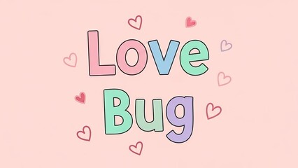 LoveBug text with hearts on pink background