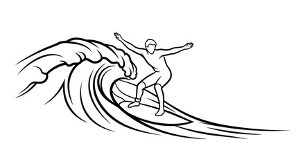 Man surfing on a large wave with arms outstretched