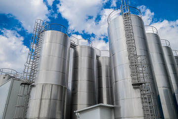 stainless steel tanks at a food processing plant top view