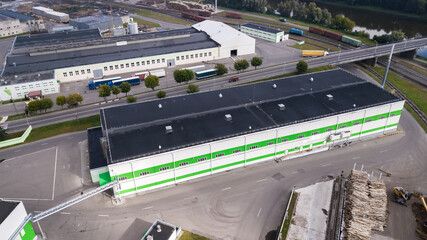 industrial enterprise woodworking top view aerial photography from a drone