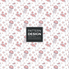 Cute pattern of jellyfish and crabs with bubbles © MdAzizul