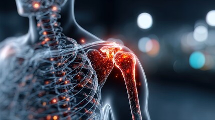 Detailed 3D Render Shoulder Joint Anatomy with Pain Indication and Glow Effect