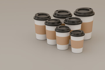 Coffee cups showing variety of sizes and packaging