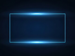 Blue Neon Rectangle Frame with Light Streaks on Dark Background