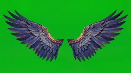 The wings of a bird are displayed against a green background. The image highlights the structure, shape, and colors of the wings, capturing the beauty and complexity of this natural feature