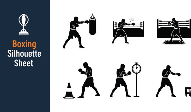 Boxing training and fighting silhouette Sheet