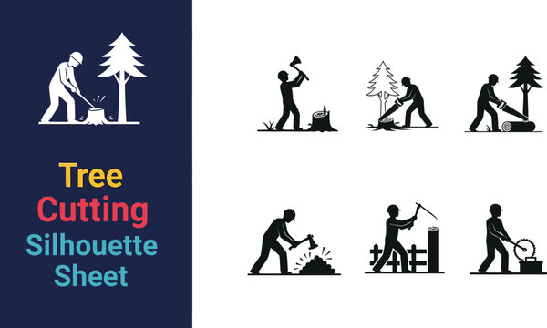 Lumberjack and wood cutting silhouette Sheet
