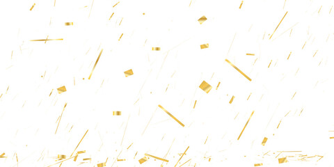 Golden Confetti Spirals Fall Over White Background for Celebration, Party, or Festive Event.