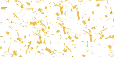Golden Confetti Spirals Fall Over White Background for Celebration, Party, or Festive Event.