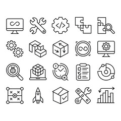 Business process management and productivity icons for workflow optimization