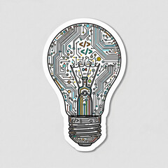 Light bulb with intricate circuit board and colorful technology innovation electronics
