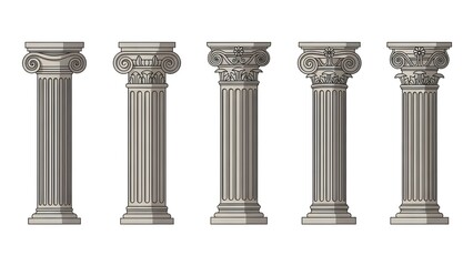 Obraz premium Collection of Five Detailed Ancient Greek Roman Architectural Columns architecture