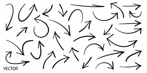 Collection of hand drawn black arrows pointing in various directions on a white background