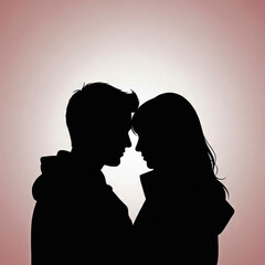 Silhouette of a Couple with Noses Touching Against Pink Gradient Background woman
