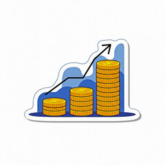 Stacks of gold coins with upward growth chart and arrow