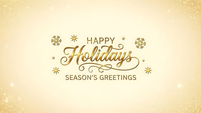Gold Text Happy Holidays Season's Greetings with Snowflake Accents Keywords: Happy Holidays