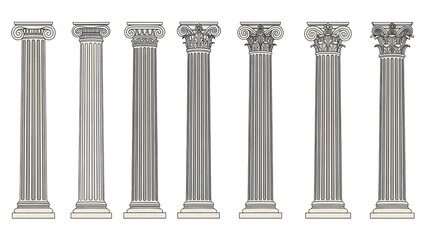 Fototapeta premium Collection of Seven Detailed Illustrations of Classical Greek and Roman Columns doric