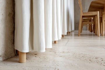 カーテンとテーブルのある室内空間