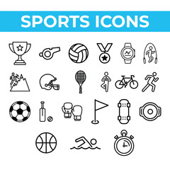 Sports and Fitness Icon Set &ndash; Minimalist Line Art Vector Graphics for Athletics, Gym, and Active Lifestyle Branding