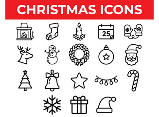Christmas Icon Set Illustration &ndash; Minimalist Holiday Vector Graphics for Winter Celebrations and Festive Branding