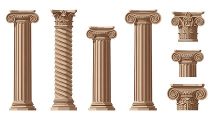 Set of Classical Greek and Roman Columns and Capitals (86) stock