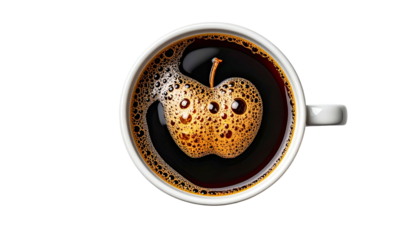 Overhead shot of a coffee cup with foam shaped as an apple inside