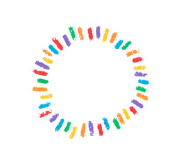 Crayon doodle confetti. Color pencil hand drawn firework symbol. Chalk color birthday firecracker confetti. Crayon graphic design circle element. Vector illustration isolated on white background.