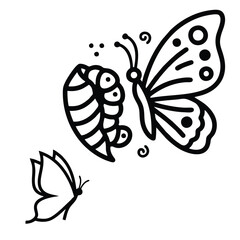 Butterfly Metamorphosis Line Art &ndash; Minimalist Life Cycle Illustration with Caterpillar and Cocoon for Education
