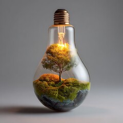 Green energy concept with tree inside light bulb high resolution image