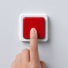 Finger pressing red square button high resolution image