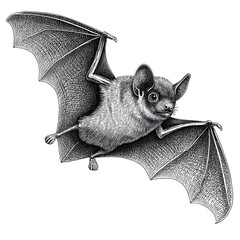 Vintage engraving illustration of a flying bat high resolution image