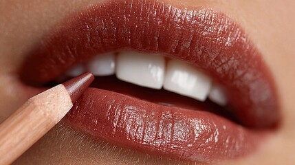 Naklejka premium Close-up Glamorous Makeup Application of Lip Liner for Beauty Look